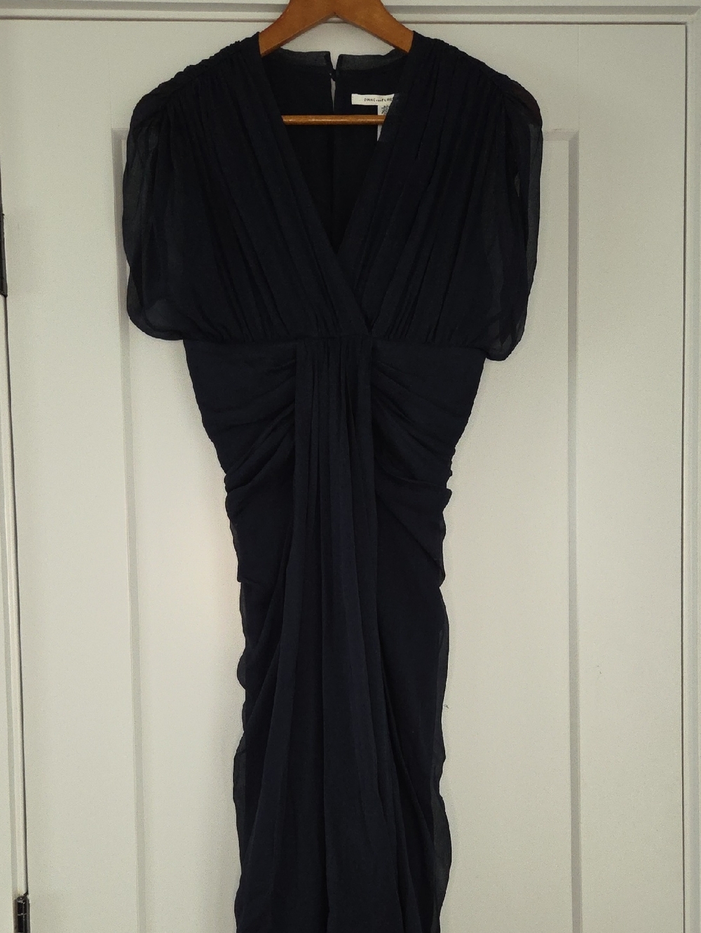 Diane Von Furstenberg Blue Ruched V-Neck Dress